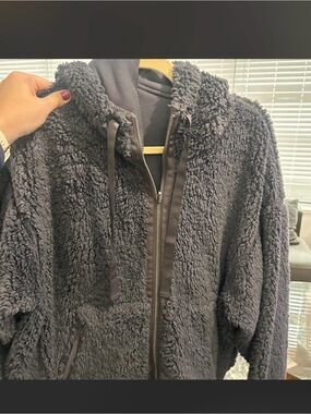 Charcoal Gray Plush Sherpa Zip Hoodie